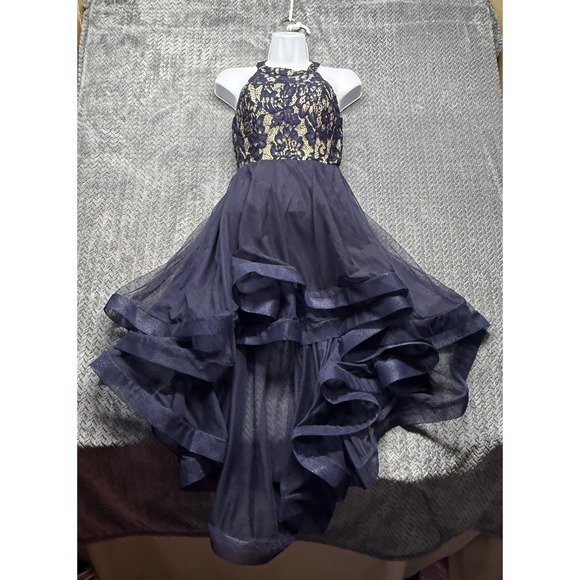 Speechless Navy Blue High Low Formal Dress Junior 1 Halter Evening Prom Gown - Picture 1 of 15